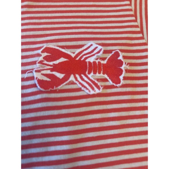 J.Crew M Red & White Striped Cotton T-Shirt With Lobster Patch Coastal Preppy - Picture 2 of 5